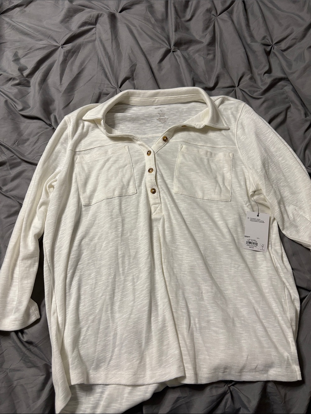 Sonoma Cream Long-Sleeve Henley with Chest Pockets